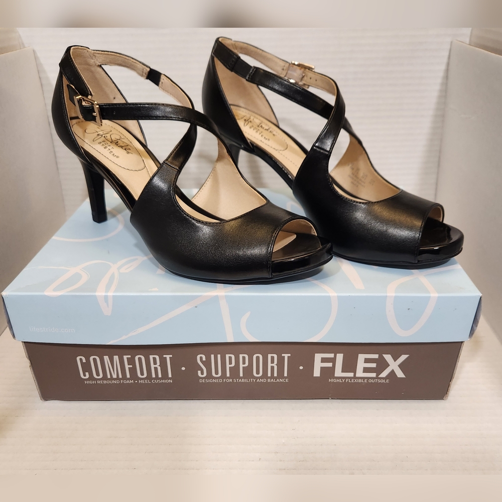 Lifestride Maria Black Vinci 3" Heel Open Toe Women's 9.5
